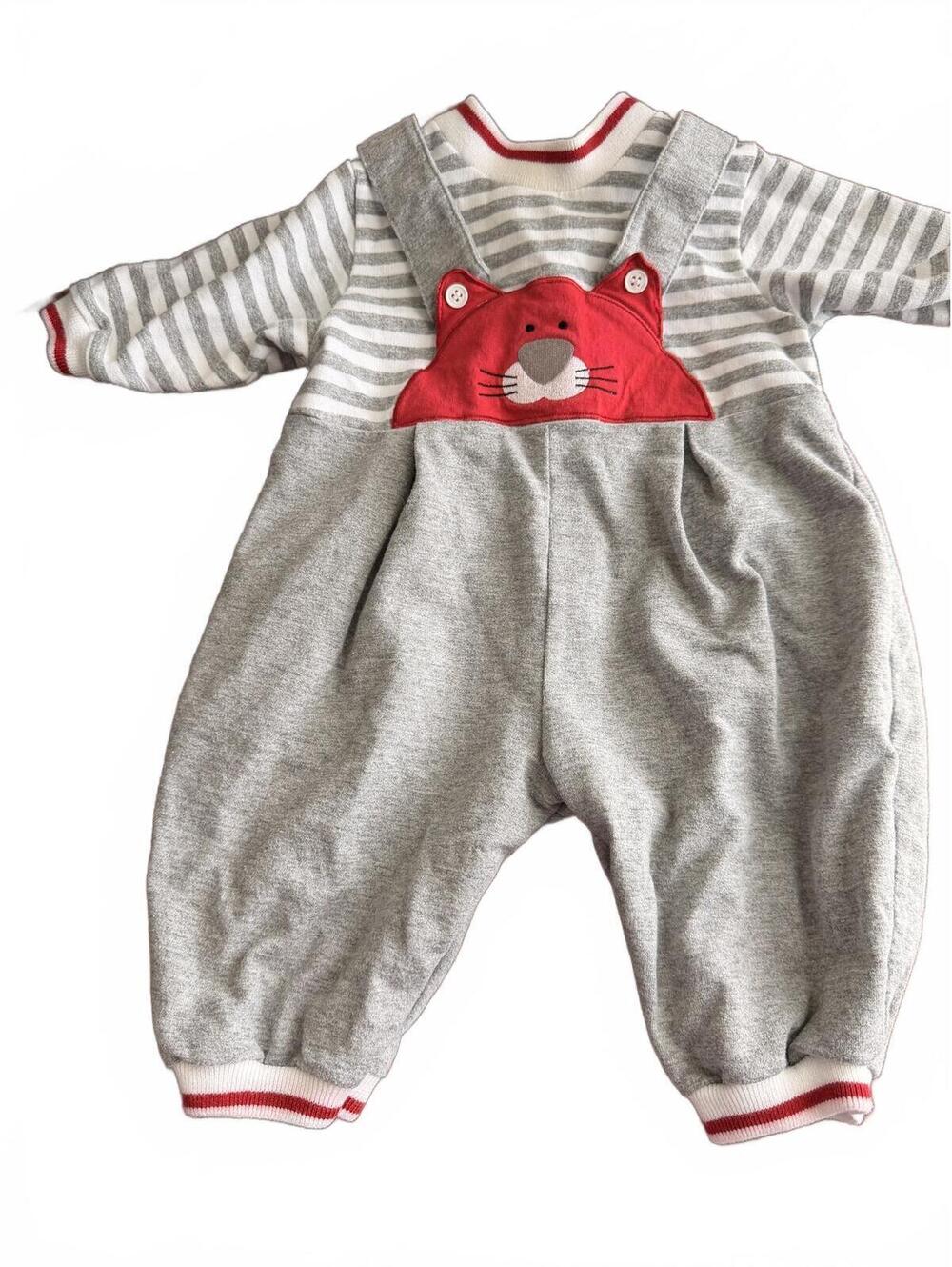 Vintage Buster Brown Cat Applique Striped Romper Size 6-9M